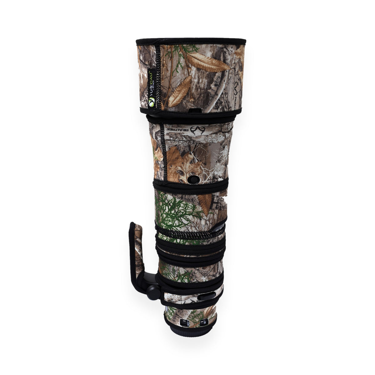 Top view of the Yurecam Edge Camo lens cover on the Nikon Z 180-600mm